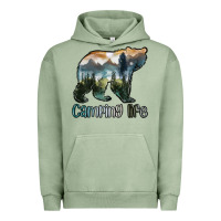 Pigment Oil Green camping bear Urban Hoodie - MaliasSmallBusiness