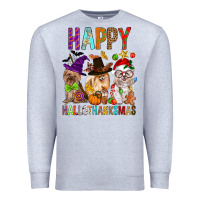 Heather Grey Happy hallothankmas dog Premium Sweatshirt - FaDigitalArtStudio