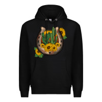 Black western horseshoe sunflower cactus Premium Hoodie - BarkalooDesign