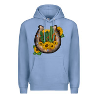 Colony Blue western horseshoe sunflower cactus Premium Hoodie - BarkalooDesign