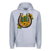 Heather Grey western horseshoe sunflower cactus Premium Hoodie - BarkalooDesign