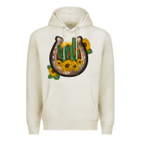 Oatmeal Heather western horseshoe sunflower cactus Premium Hoodie - BarkalooDesign