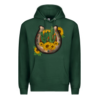 Sports Green western horseshoe sunflower cactus Premium Hoodie - BarkalooDesign