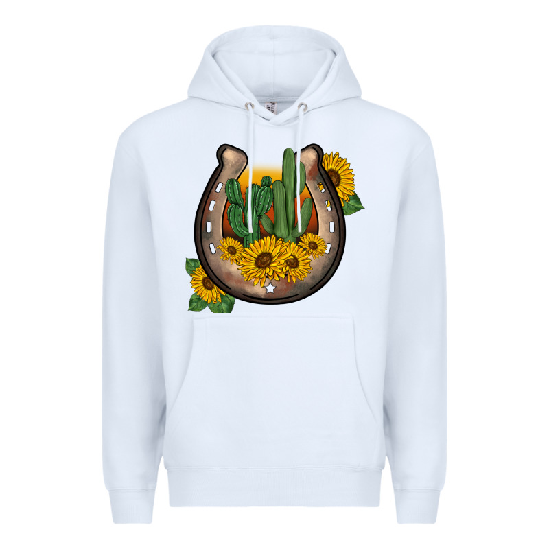 Western Horseshoe Sunflower Cactus Premium Hoodie by BarkalooDesign | Teevron
