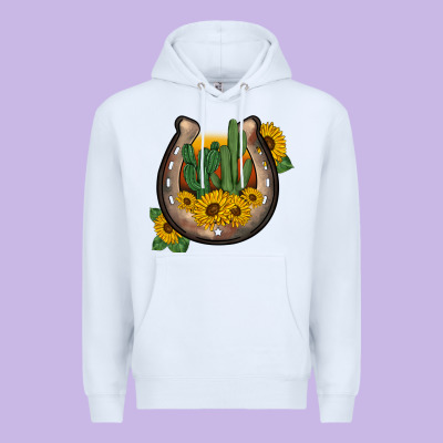 Western Horseshoe Sunflower Cactus Premium Hoodie Designed By Barkaloodesign