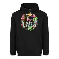 Black He lives Easter with flowers Heavyweight Hoodie - Neo Western