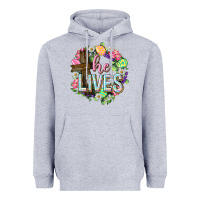 Heather Grey He lives Easter with flowers Heavyweight Hoodie - Neo Western