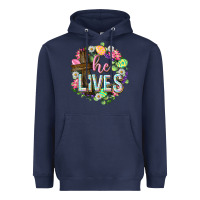 Navy He lives Easter with flowers Heavyweight Hoodie - Neo Western