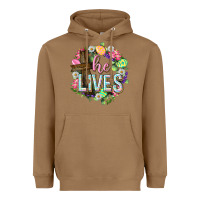 Toasted Coconut He lives Easter with flowers Heavyweight Hoodie - Neo Western