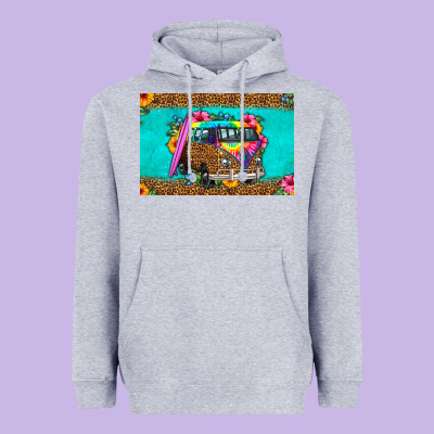 Hippie Van Floral Skinny Metal Can Holder Heavyweight Hoodie Designed By Hra Design Shop