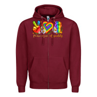 Burgundy peace love equality Zipper Hoodie - texasbilliewilder