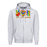 Heather Grey peace love equality Zipper Hoodie - texasbilliewilder