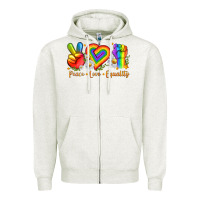 Oatmeal Heather peace love equality Zipper Hoodie - texasbilliewilder