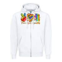 White peace love equality Zipper Hoodie - texasbilliewilder