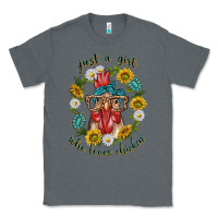 Charcoal Heather just a girl who loves chicken with sunflowers and gemstone Classic Tee - texasbilliewilder