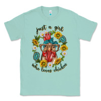 Seafoam just a girl who loves chicken with sunflowers and gemstone Classic Tee - texasbilliewilder