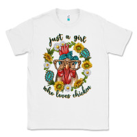 White just a girl who loves chicken with sunflowers and gemstone Classic Tee - texasbilliewilder