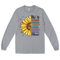 Heather Grey she is strong fearless warm loving mom Long Sleeve Tee - MaliasSmallBusiness