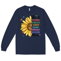 Navy she is strong fearless warm loving mom Long Sleeve Tee - MaliasSmallBusiness