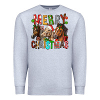 Heather Grey Merry christmas horses Premium Sweatshirt - FaDigitalArtStudio
