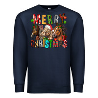 Navy Merry christmas horses Premium Sweatshirt - FaDigitalArtStudio
