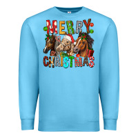 Ocean Blue Merry christmas horses Premium Sweatshirt - FaDigitalArtStudio