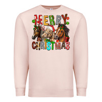 Pale Pink Merry christmas horses Premium Sweatshirt - FaDigitalArtStudio