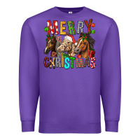Purple Merry christmas horses Premium Sweatshirt - FaDigitalArtStudio