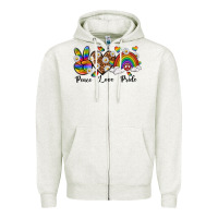 Oatmeal Heather peace love pride Zipper Hoodie - texasbilliewilder