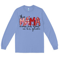 Colony Blue this mama wears her heart on her gleeve Long Sleeve Tee - MaliasSmallBusiness