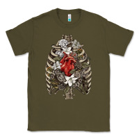 Army Green Skeleton Rib Cage Heart Classic Tee - RanaPortraitStore