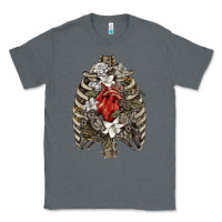 Charcoal Heather Skeleton Rib Cage Heart Classic Tee - RanaPortraitStore