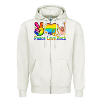 Oatmeal Heather peace love rock pride Zipper Hoodie - texasbilliewilder