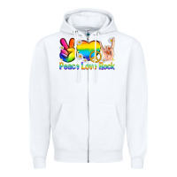 White peace love rock pride Zipper Hoodie - texasbilliewilder