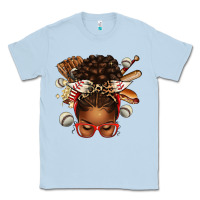 Dusty Blue baseball afro messy bun Classic Tee - texasbilliewilder