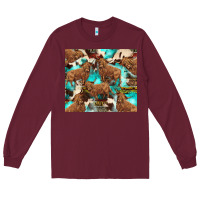 Burgundy astec cowhide highlands cow Long Sleeve Tee - BarkalooDesign