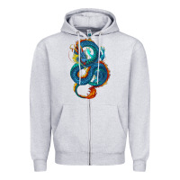 Heather Grey Blue dragon Zipper Hoodie - RanaPortraitStore