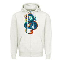 Oatmeal Heather Blue dragon Zipper Hoodie - RanaPortraitStore