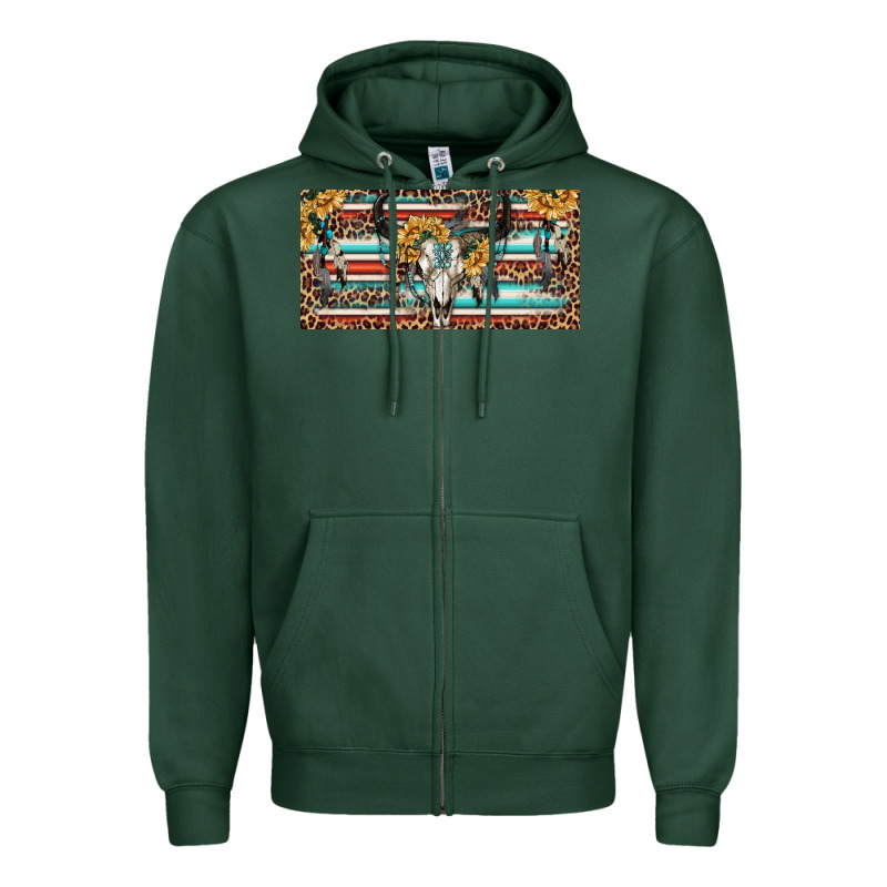 Boho Bull Skull And Serape Zipper Hoodie by RanaPortraitStore | Teevron