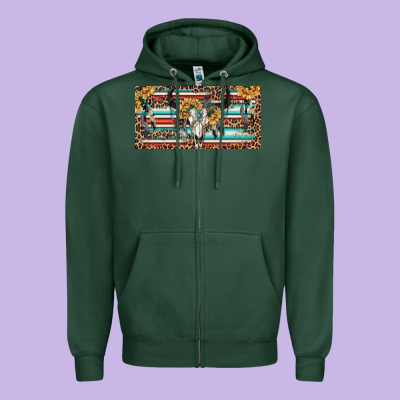 Zipper Hoodie Boho bull skull and serape