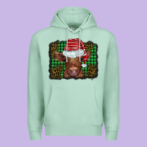 Christmas Leopard Buffalo Plaid Baby Highland Cow Premium Hoodie Designed By Barkaloodesign