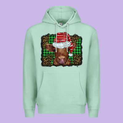 Christmas Leopard Buffalo Plaid Baby Highland Cow Premium Hoodie Designed By Barkaloodesign