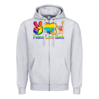Heather Grey peace love rock pride Zipper Hoodie - texasbilliewilder