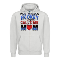 Dove Grey my favorite hockey player calls me mom Zipper Hoodie - Zillion Design Studio
