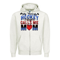 Oatmeal Heather my favorite hockey player calls me mom Zipper Hoodie - Zillion Design Studio
