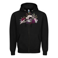 Black Boho floral raven skull Zipper Hoodie - RanaPortraitStore