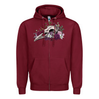 Burgundy Boho floral raven skull Zipper Hoodie - RanaPortraitStore
