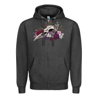 Charcoal Heather Boho floral raven skull Zipper Hoodie - RanaPortraitStore