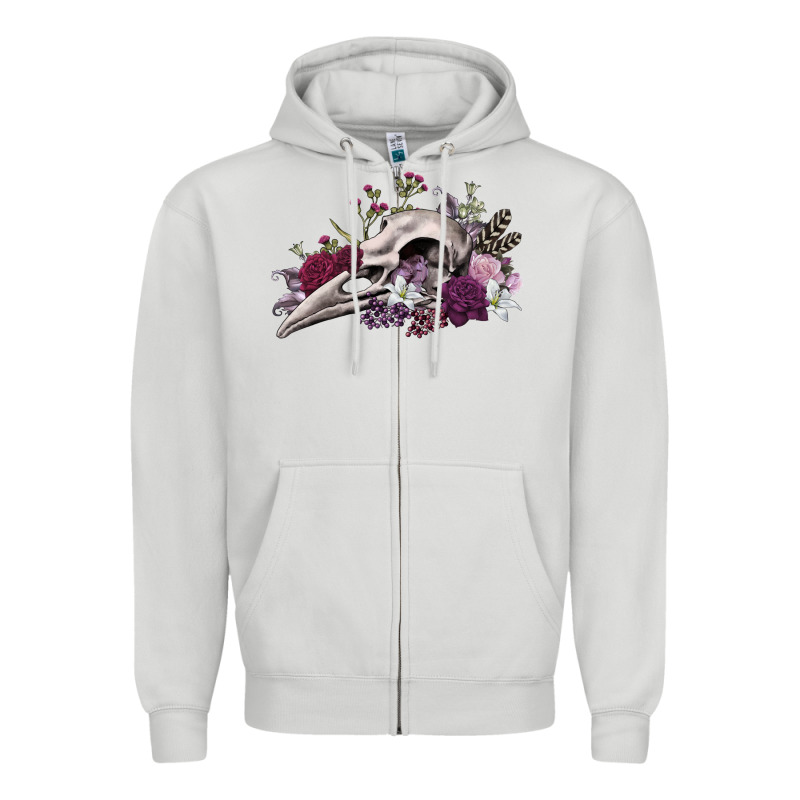 Boho Floral Raven Skull Zipper Hoodie by RanaPortraitStore | Teevron