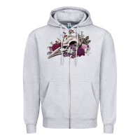Heather Grey Boho floral raven skull Zipper Hoodie - RanaPortraitStore